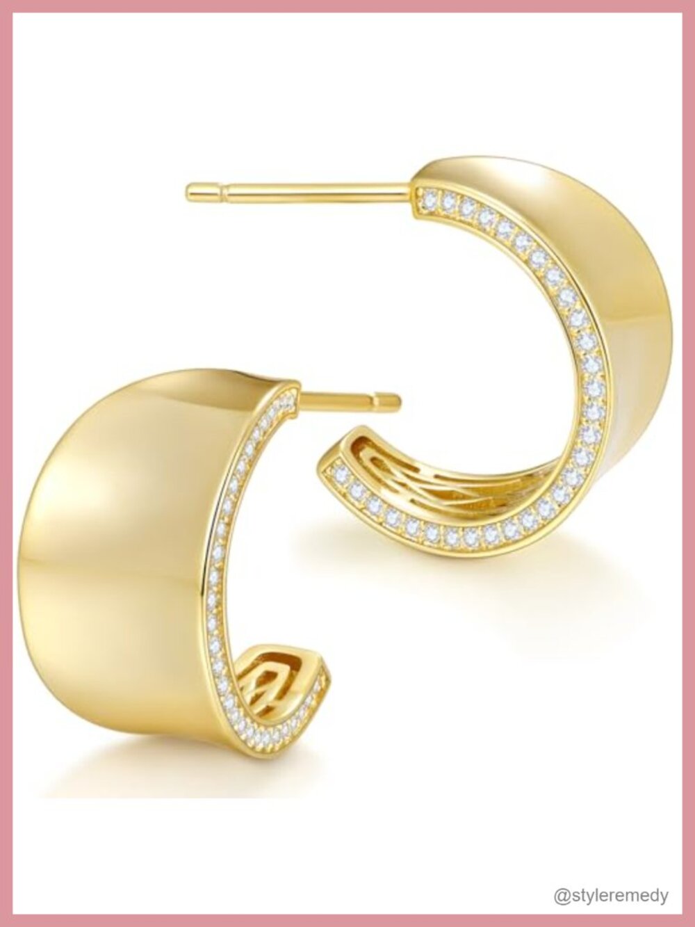 14K Gold Plated Brass Hoop Earrings with Cubic Zirconia Accents